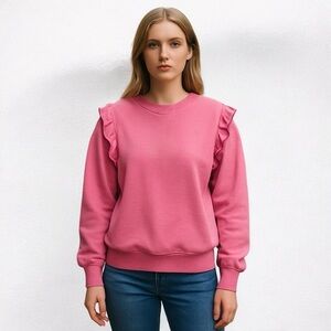 MONROW Hotpink Supersoft sweatshirt ruffle trim